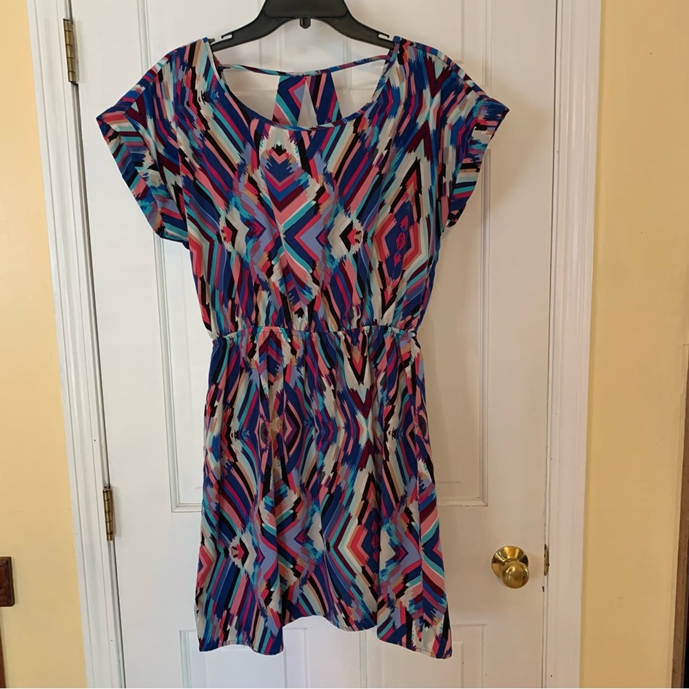 Multi color print cap sleeve dress by Pink Rose.